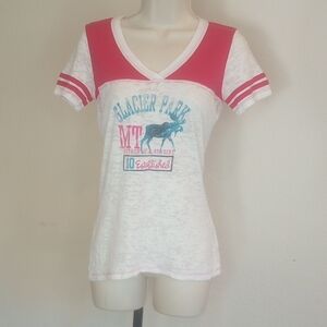 Blue 84 Women Pink and White Graphic Tee Short Sleeves Sz M